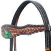 HILASON Western Leather Horse Headstall Cactus Painted Hand Tooled Tan | Tack view 2