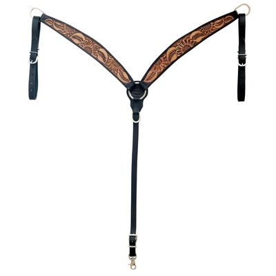 HILASON Western Leather Horse Breast Collar Floral Carved Black/Brown