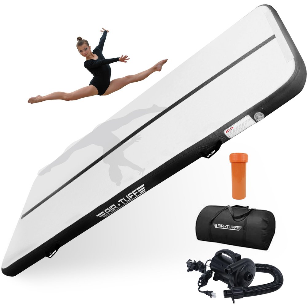 AIR TUFF Inflatable Gymnastics Mat | Air Tumbling Track with Electric Pump for Home Gym, Yoga, Cheer, Gymnastics Equipment | Includes Mat Bag | Perfect for Kids and Adults, Indoor and Outdoor Use