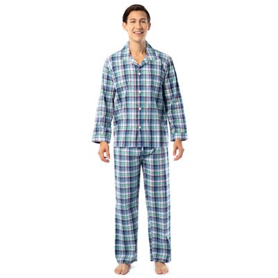 IZOD Mens Extra Soft Woven Pajama Sleep Set, Blue/Green Plaid, Small