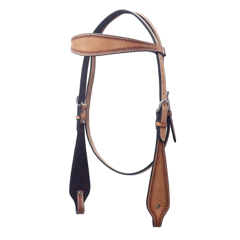 BAR H EQUINE Western Genuine Leather Horse Headstall Tan