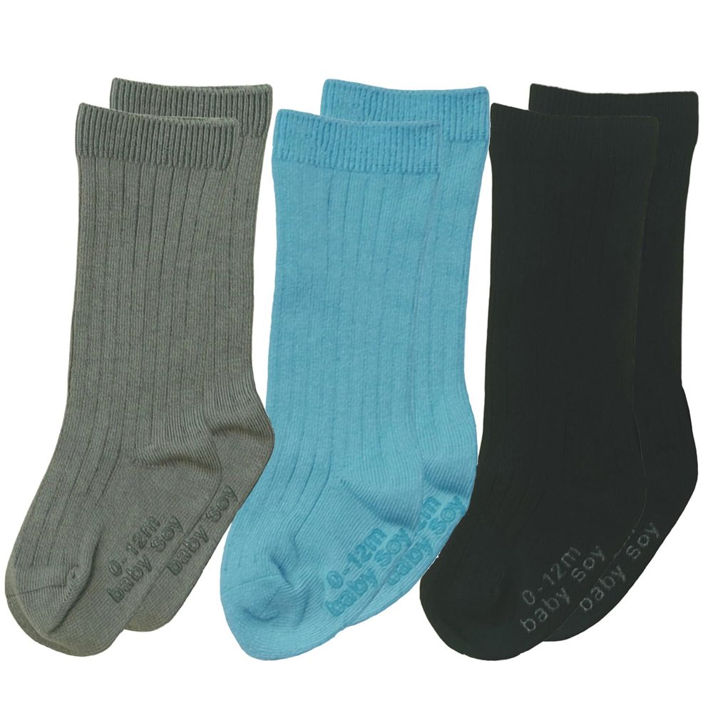 Babysoy Baby Girls Boys Knee High Organic Cotton Uniform Socks with Grip- Set of 3 (US, Age, 0 Months, 12 Months, Boy)