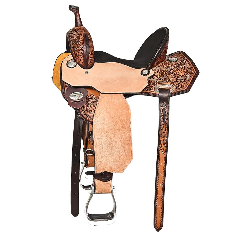 HILASON 14 inch Western Horse Saddle American Leather Trail Barrel Brown