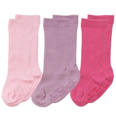Babysoy Baby Girls Boys Knee High Organic Cotton Uniform Socks with Grip- Set of 3 (US, Age, 0 Months, 12 Months, Girl)