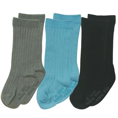 Babysoy Baby Girls Boys Knee High Organic Cotton Uniform Socks with Grip- Set of 3 (US, Age, 3 Years, Boy)