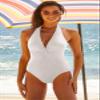 BCA By Rebecca Virtue Twist Front - Women's One Piece Swimsuit, Plunge V-Neck, Bathing Suits for Women, White, Medium view 4