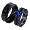 Two Rings His Hers Wedding Ring Sets Couples Matching Rings Women's 2pc Black Gold Filled Blue AAA CZ Wedding Engagement Ring Bridal Sets Men's Titanium Wedding Band view 1