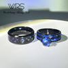 Two Rings His Hers Wedding Ring Sets Couples Matching Rings Women's 2pc Black Gold Filled Blue AAA CZ Wedding Engagement Ring Bridal Sets Men's Titanium Wedding Band view 2