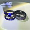 Two Rings His Hers Wedding Ring Sets Couples Matching Rings Women's 2pc Black Gold Filled Blue AAA CZ Wedding Engagement Ring Bridal Sets Men's Titanium Wedding Band view 4