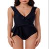 BCA By Rebecca Virtue Kelly - Women's Ruffle One Piece Swimsuit, Plunge V-Neck, Bathing Suits for Women, Black, Small view 1