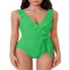 BCA By Rebecca Virtue Kelly - Women's Ruffle One Piece Swimsuit, Plunge V-Neck, Bathing Suits for Women, Emerald, Small view 1