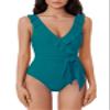 BCA By Rebecca Virtue Kelly - Women's Ruffle One Piece Swimsuit, Plunge V-Neck, Bathing Suits for Women, Teal, Small view 1