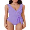 BCA By Rebecca Virtue Kelly - Women's Ruffle One Piece Swimsuit, Plunge V-Neck, Bathing Suits for Women, Lilac, Medium view 1