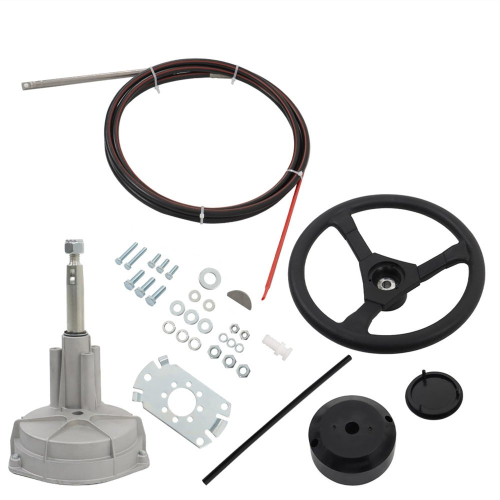 WFLNHB Outboard Steering System 14 Outboard Steering Kit 14 Feet Boat Steering Cable with 12.4 Wheel Marine