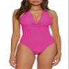 BCA By Rebecca Virtue Twist Front - Women's One Piece Swimsuit, Plunge V-Neck, Bathing Suits for Women, Magenta, Large view 1