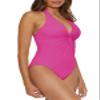 BCA By Rebecca Virtue Twist Front - Women's One Piece Swimsuit, Plunge V-Neck, Bathing Suits for Women, Magenta, Large view 2