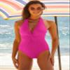 BCA By Rebecca Virtue Twist Front - Women's One Piece Swimsuit, Plunge V-Neck, Bathing Suits for Women, Magenta, Large view 4