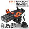 Bicycle headlamp,YIWENG 5in1 LED Bike Front Bracket Lamp Horn Mobilephone Holder Warning Bell Powerbanks MTB Bike Flashlight USB Rechargeable Cycling Accessories with 5 Alarm Sound Effects, Black view 2