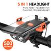 Bicycle headlamp,YIWENG 5in1 LED Bike Front Bracket Lamp Horn Mobilephone Holder Warning Bell Powerbanks MTB Bike Flashlight USB Rechargeable Cycling Accessories with 5 Alarm Sound Effects, Black view 3