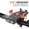 Bicycle headlamp,YIWENG 5in1 LED Bike Front Bracket Lamp Horn Mobilephone Holder Warning Bell Powerbanks MTB Bike Flashlight USB Rechargeable Cycling Accessories with 5 Alarm Sound Effects, Black view 4