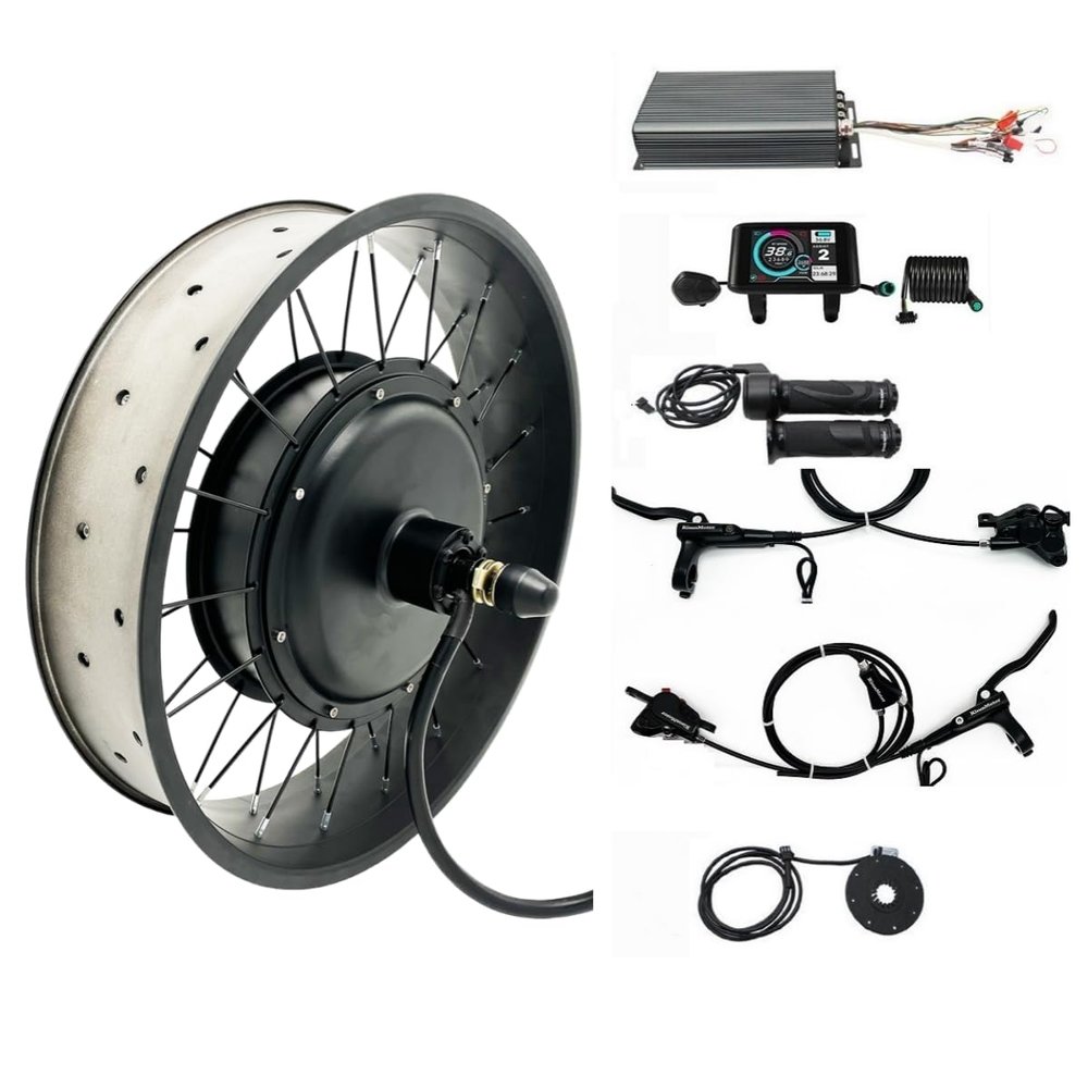 HALLOMOTOR 48V 60V 72V 3000W-5000W 20/24/26x4.0" Fat Wheel Ebike Conversion Kits with Intelligent Programmable Sine Wave Controller (Dropout Width: 175mm, 20 * 4.0 Inch)