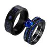 Two Rings His Hers Wedding Ring Sets Couples Matching Rings Women's 3pc Black Gold Filled Blue AAA CZ Wedding Engagement Ring Bridal Sets Men's Titanium Wedding Band view 1