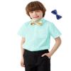 Aimehonpe Boys Short Sleeve Dress Shirts Solid Poplin Soft Stretch Fabrics with Two Bow Tie Set, Aqua, X-Large