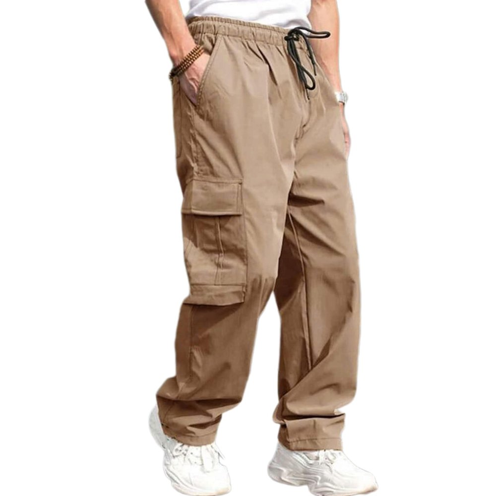 Cargo Pants Men's Baggy Vintage Elastic Waist Hip Hop Casual Trousers Streetwear Mens Cargo Sweatpants Dance Hiking Pants Workout Joggers for Men Harem Pants Parachute Pants Khaki b M