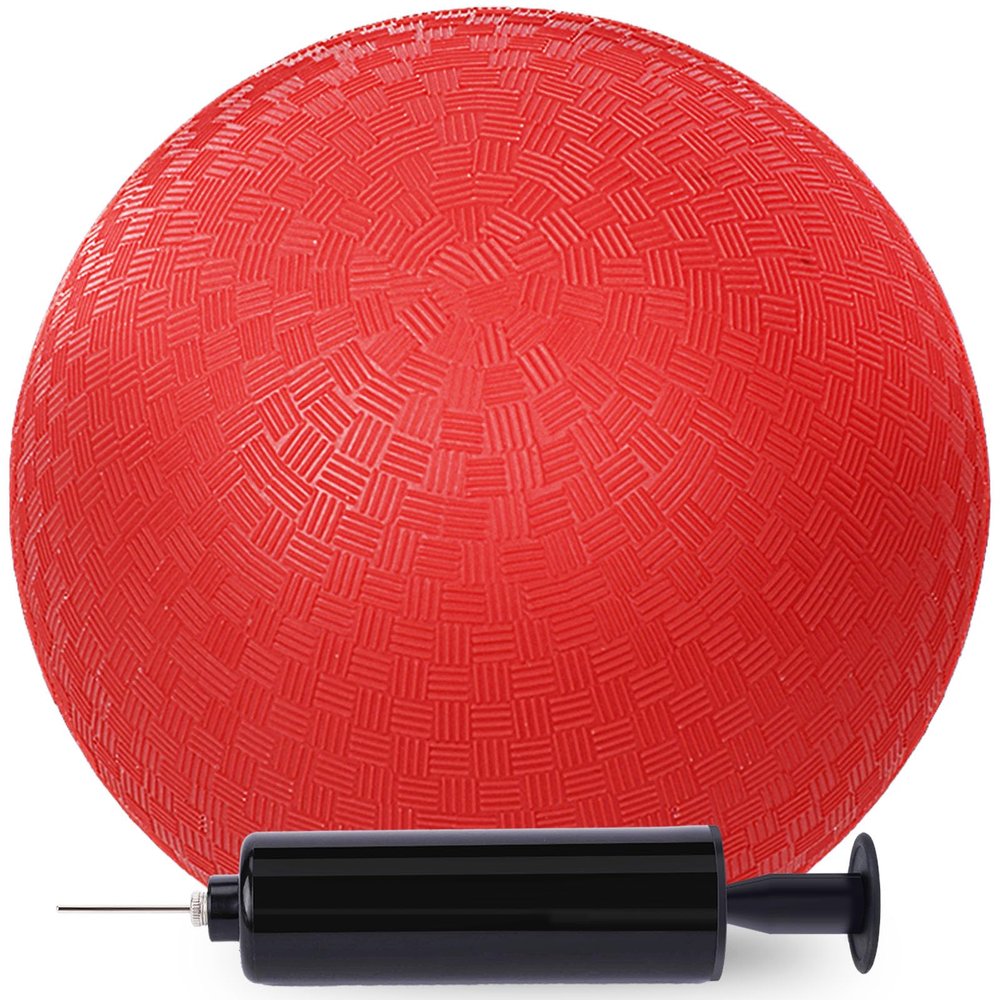 AMOR PRESENT Inflatable Playground Ball, 8.5 Inch Dodgeballs Kickballs with Air Pump, for 4 Square Ball Games, Red