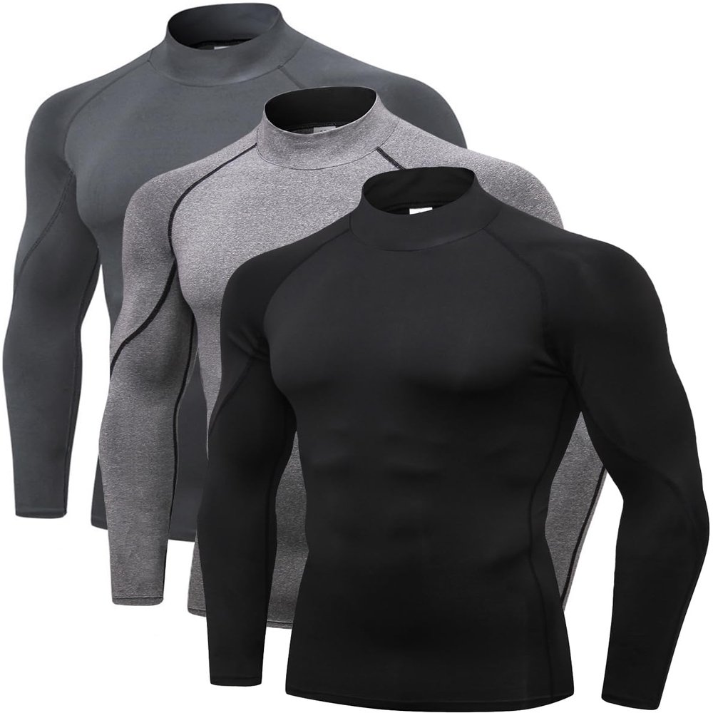 2/3 Pack Men's Compression Shirts Long Sleeve Workout Shirts Mock Turtleneck Athletic Base Layer Active Undershirts Tops