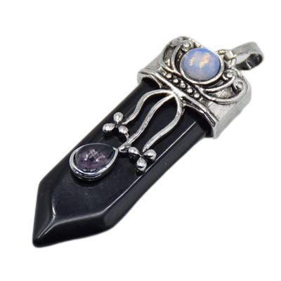 Make jewelry yourself natural amethyst pink quartz stone sword necklace trailer labradorite Lapis lazuli black onyx arrow pearl round opal jewelry geman pendant (Size : Black Agates)