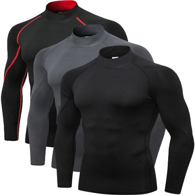 2/3 Pack Men's Compression Shirts Long Sleeve Workout Shirts Mock Turtleneck Athletic Base Layer Active Undershirts Tops