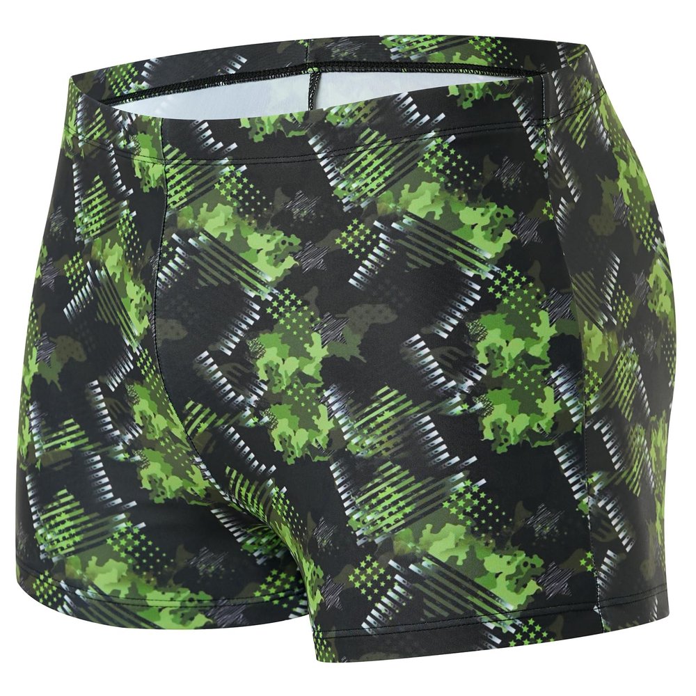 Xioker Men Swimsuits Jammer for Swimming,Swim Jammer Men Square Legs UPF50 +,Trunks with Drawstring(Black Green Printed M)