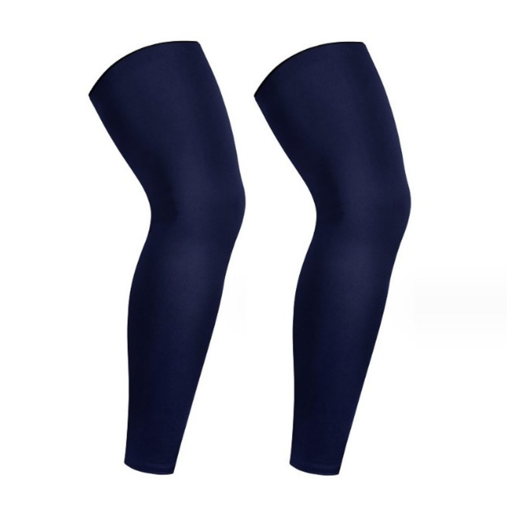 Mcolics Sports Non Slip Compression Full Knee Leg Long Sleeves for Adult Men Women Thigh Calf Support for Basketball Football (Dark Blue, X-Large)