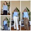 GRECERELLE Women's Long Sleeve Button Down Cardigans V-Neck Fall Shrug Sweater(Light Blue, X-Large) view 2