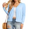 GRECERELLE Women's Long Sleeve Button Down Cardigans V-Neck Fall Shrug Sweater(Light Blue, X-Large) view 4