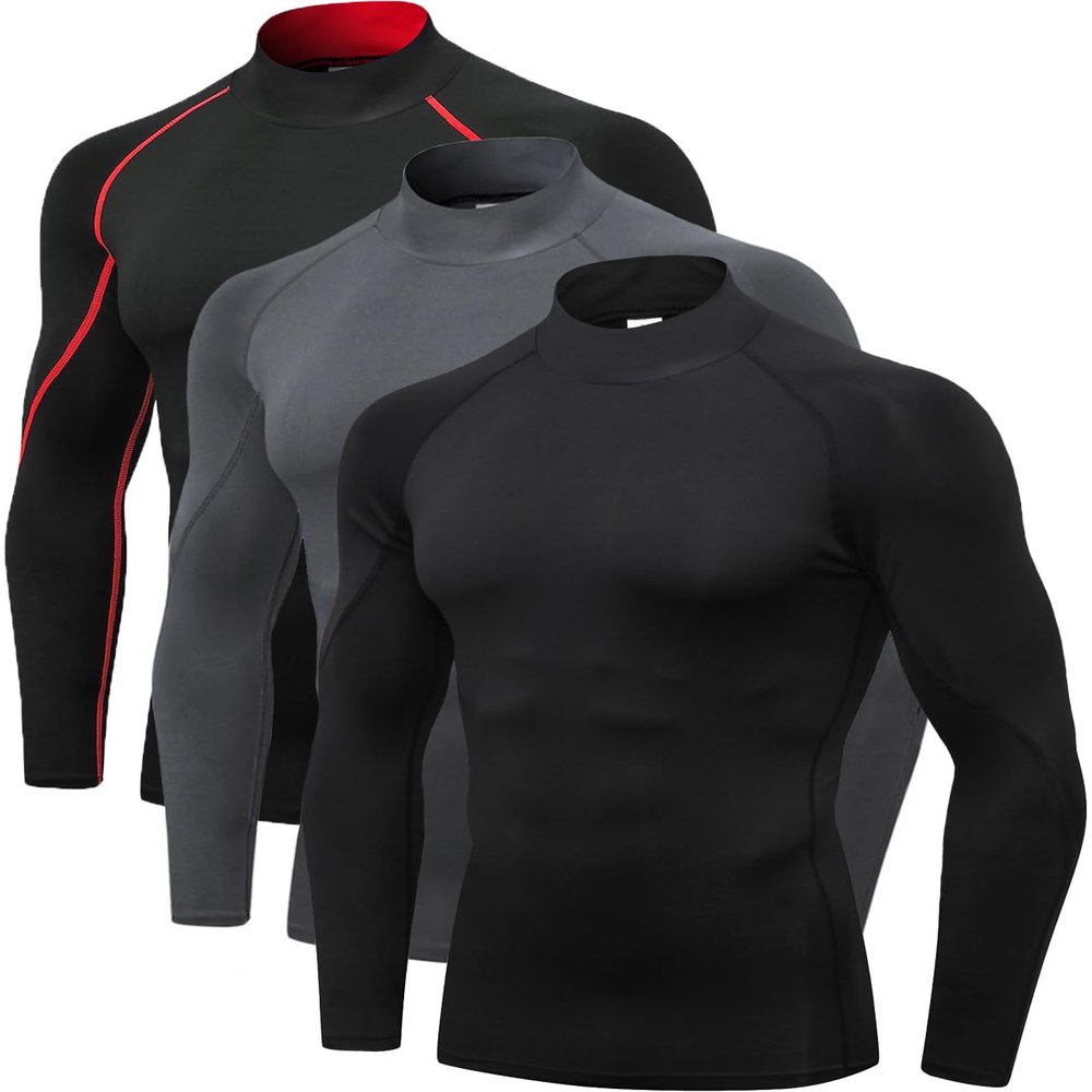 2/3 Pack Men's Compression Shirts Long Sleeve Workout Shirts Mock Turtleneck Athletic Base Layer Active Undershirts Tops