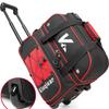 Kioqiear Double Roller 2 Ball Bowling Bag with Large Separate Shoe Compartment and Oversized Accessory Pocket, 36" Extendable Handle. (RED) view 1