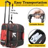 Kioqiear Double Roller 2 Ball Bowling Bag with Large Separate Shoe Compartment and Oversized Accessory Pocket, 36" Extendable Handle. (RED) view 4