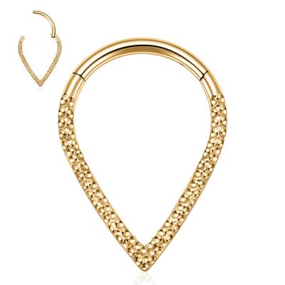 16G Daith Earrings Daith Jewelry Surgical Steel Septum Clicker Ring Teardrop Nose Ring Septum Jewelry Gold Conch Hoop Seamless Clicker Ring Rook Helix Cartilage Tragus Hoop Earrings 10mm(Hammered)