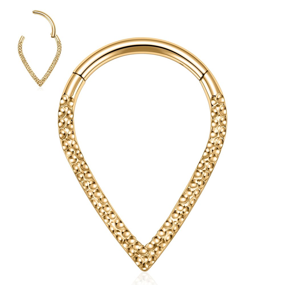 16G Daith Earrings Daith Jewelry Surgical Steel Septum Clicker Ring Teardrop Nose Ring Septum Jewelry Gold Conch Hoop Seamless Clicker Ring Rook Helix Cartilage Tragus Hoop Earrings 10mm(Hammered)