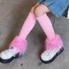 Gangel White Leg Stockings Y2K Long Socks Knit Leg Stocking Elastic Leg Warmer Party Costume Faux Fur Leg Warmers for Women (pink) view 3