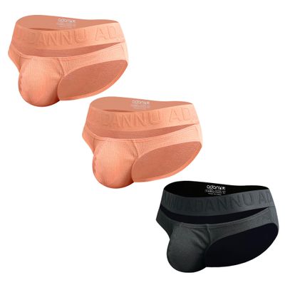 snooya 3 Pack Sexy Men Briefs Mens Underwear Pack Cotton Men's Briefs Pack XL,Two Pink and One Black