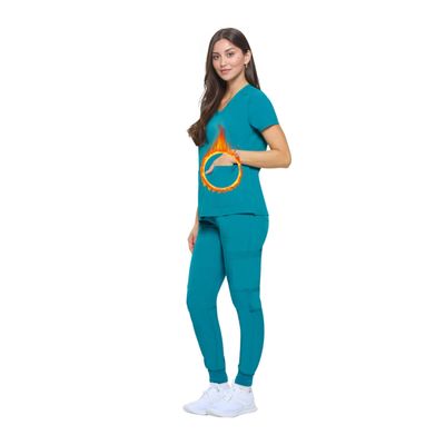ACTIVE UNIFORMS Women's Essential Scrub Set Cool Stretch Jogger Scrub Top and Pant Nursing Uniform Clearance Workwear (Teal, 3X-Large)