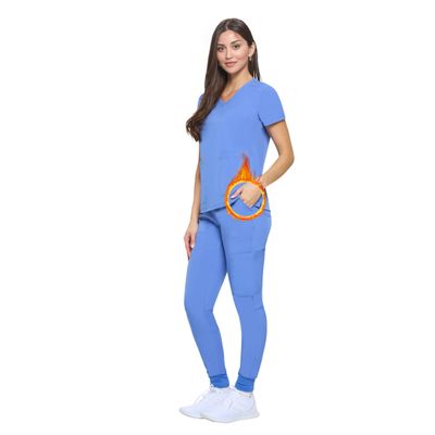 ACTIVE UNIFORMS Women's Essential Scrub Set Cool Stretch Jogger Scrub Top and Pant Nursing Uniform Clearance Workwear (Ceil Blue, XX-Large)