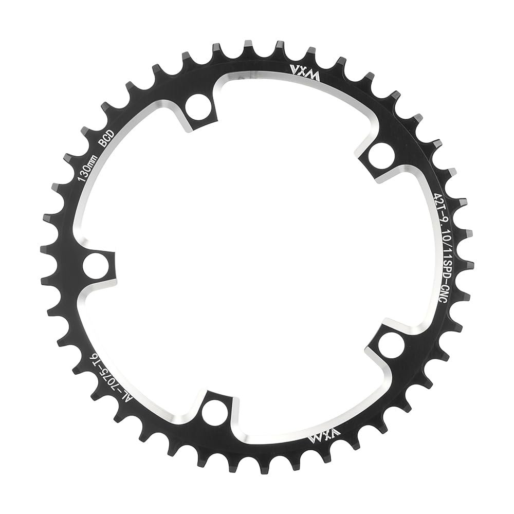 KTKEET 110/130BCD Chainring 36/38/40/42/44/46/48/50/52/54/56/58/60T Round Narrow Wide Chainring 5 Bolts Bicycle Chainwheel for 8-12 Speed Road Bike Folding Bicycle (Black,130BCD 42T)
