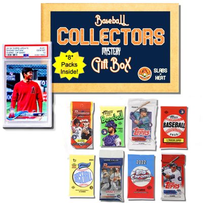 Epic Baseball Gift Box & Collection Starter Set1 Graded Card + 8 Sealed Packs of Modern Licensed CardsPSA/BGS Graded Card 10, 9.5 or 9 & 200 SleevesPossible AutographsSlabs of Heat