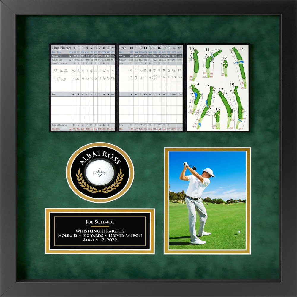 Albatross Golf Display Case Frame, 4 Components for Ball, Scorecard, Photo & Printed Graphic Info Insert