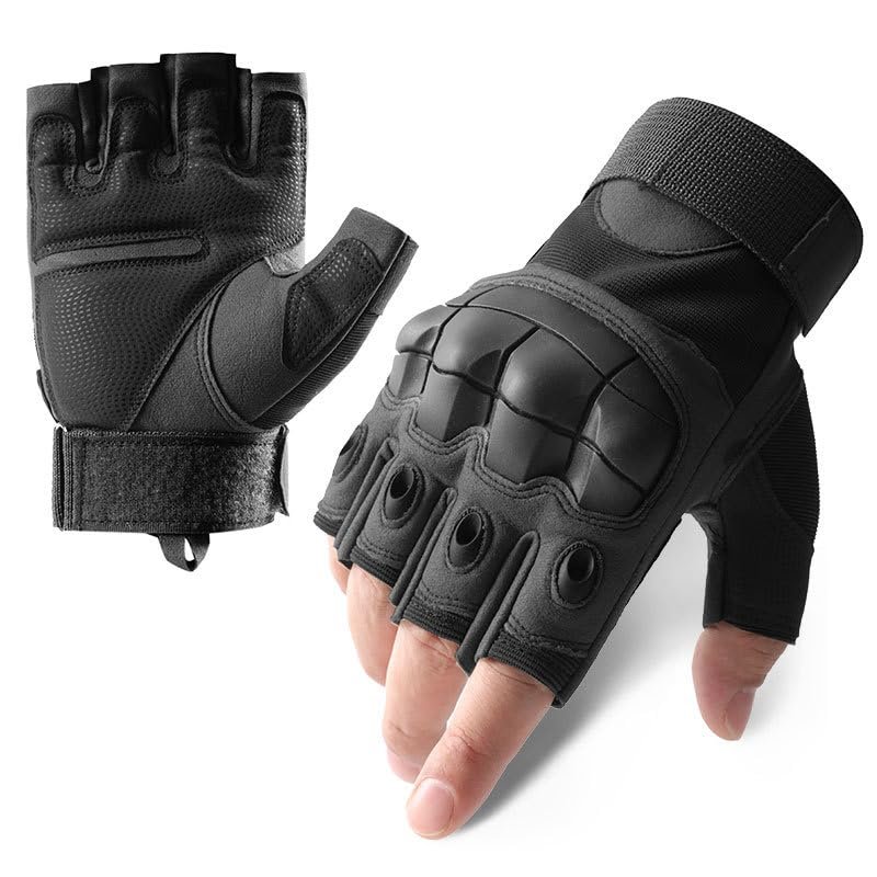 A Pair Outdoor Fingerless Gloves for Men Half Finger Tactical Gloves Combat Gloves Motorcycle Gloves with Hard Knuckle for Driving Cycling Shooting Hiking Hunting Climbing Airsoft Gloves 12CM 03