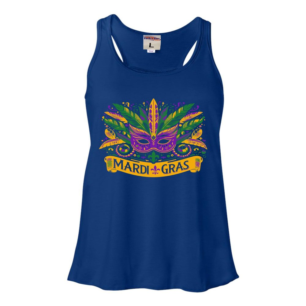 X-Large Royal Women Flowy Mardi Gras Mask with Beads Fun Gift Idea Sleeveless Tank Top T-Shirt